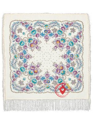 Павлопосадский шерстяной платок с шелковой бахромой «Ягодка», рисунок 1425-1