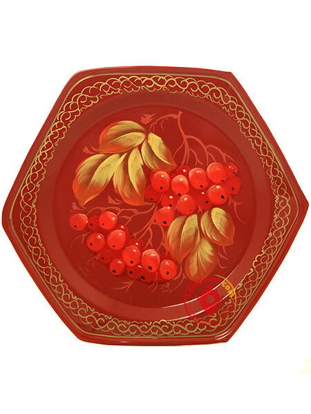 Поднос с росписью "Рябина на красном" D 17 см, арт. А-9.32